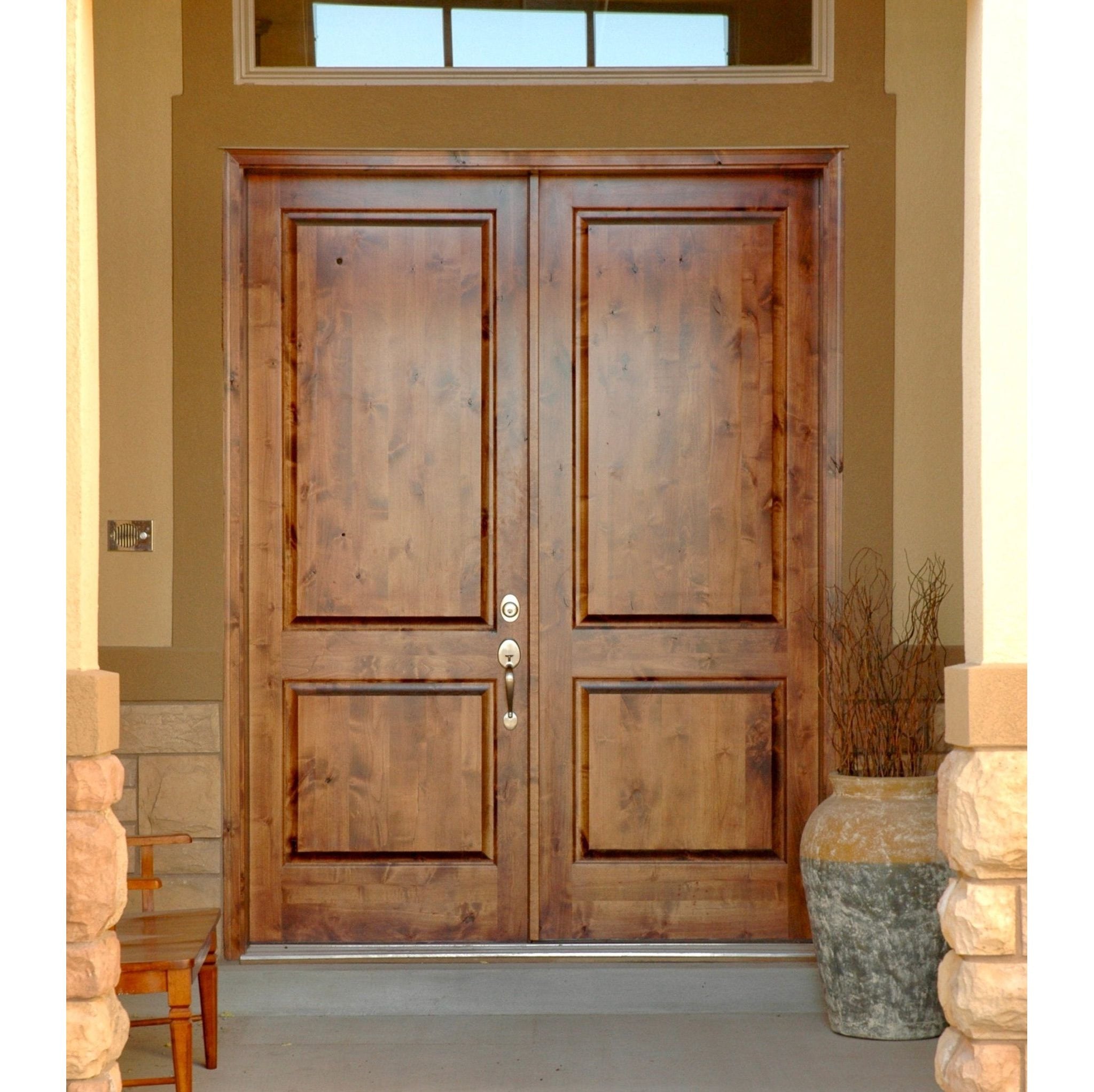 Rustic Knotty Alder 2 Panel Square Top Exterior Double Door - Krosswood