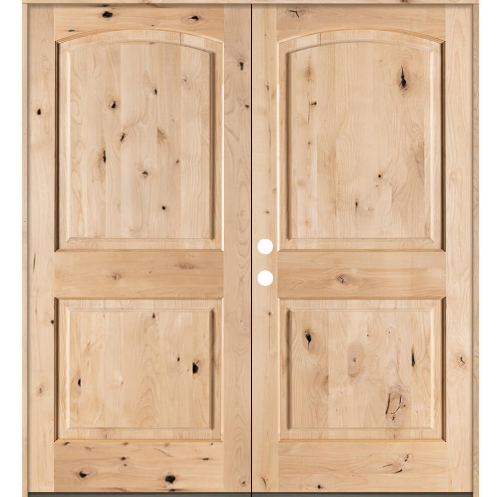 Rustic Knotty Alder Arch Top Exterior Double Door - Krosswood