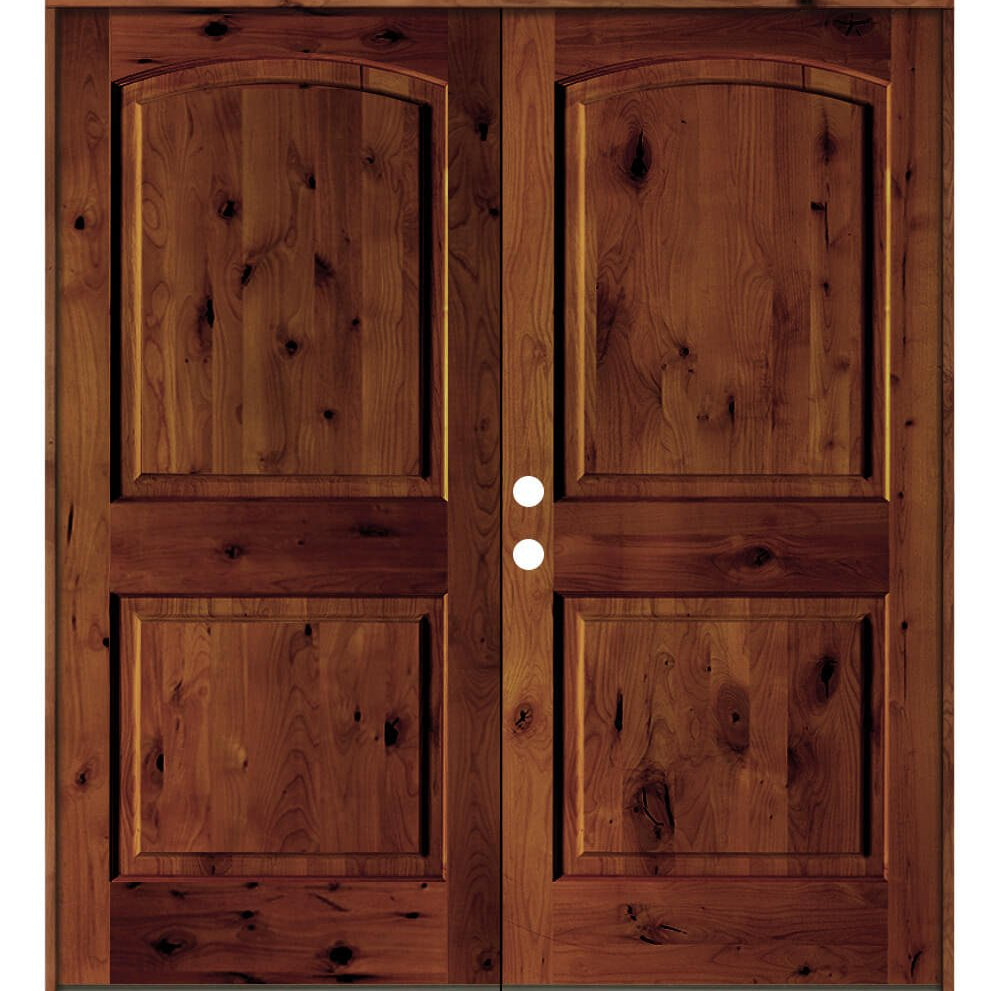 Rustic Knotty Alder Arch Top Exterior Double Door - Krosswood