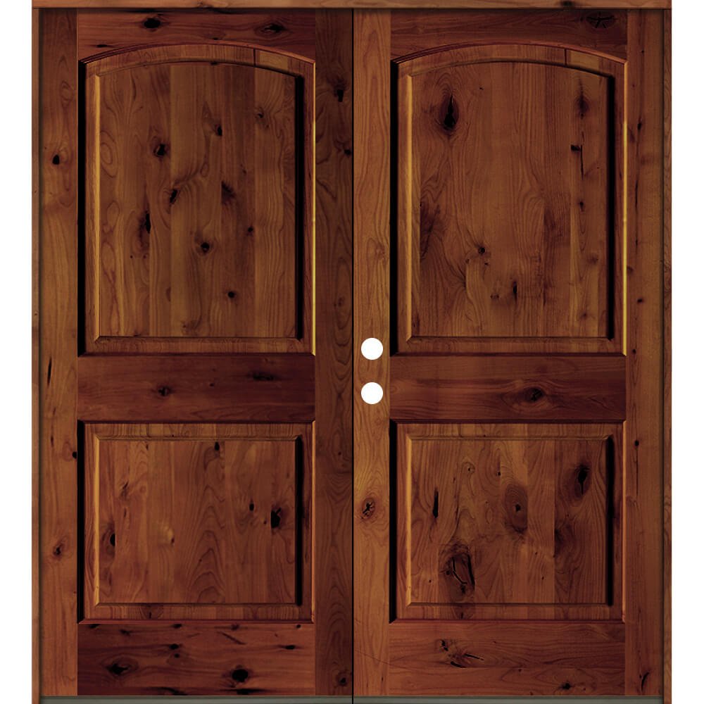 Rustic Knotty Alder Arch Top Exterior Double Door - Krosswood