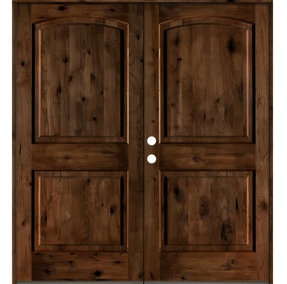 Rustic Knotty Alder Arch Top Exterior Double Door - Krosswood