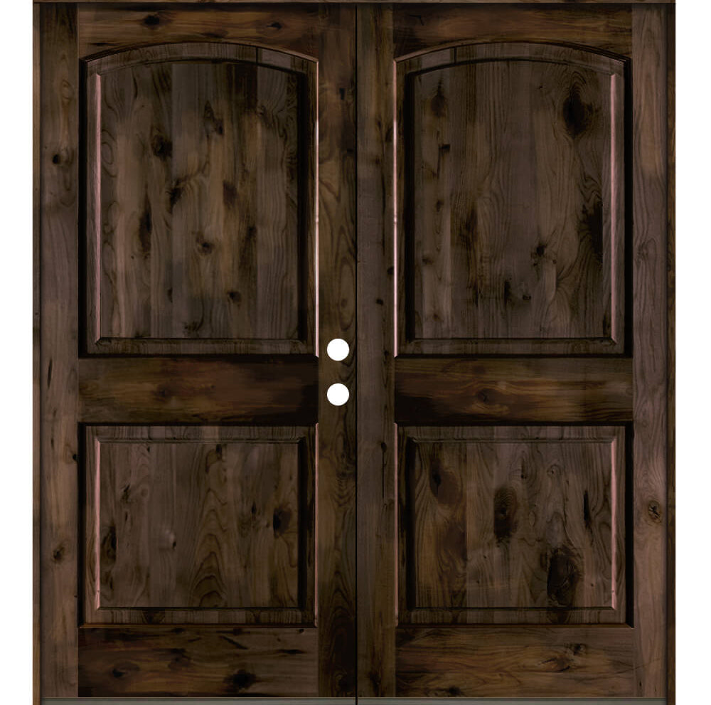 Rustic Knotty Alder Arch Top Exterior Double Door - Krosswood