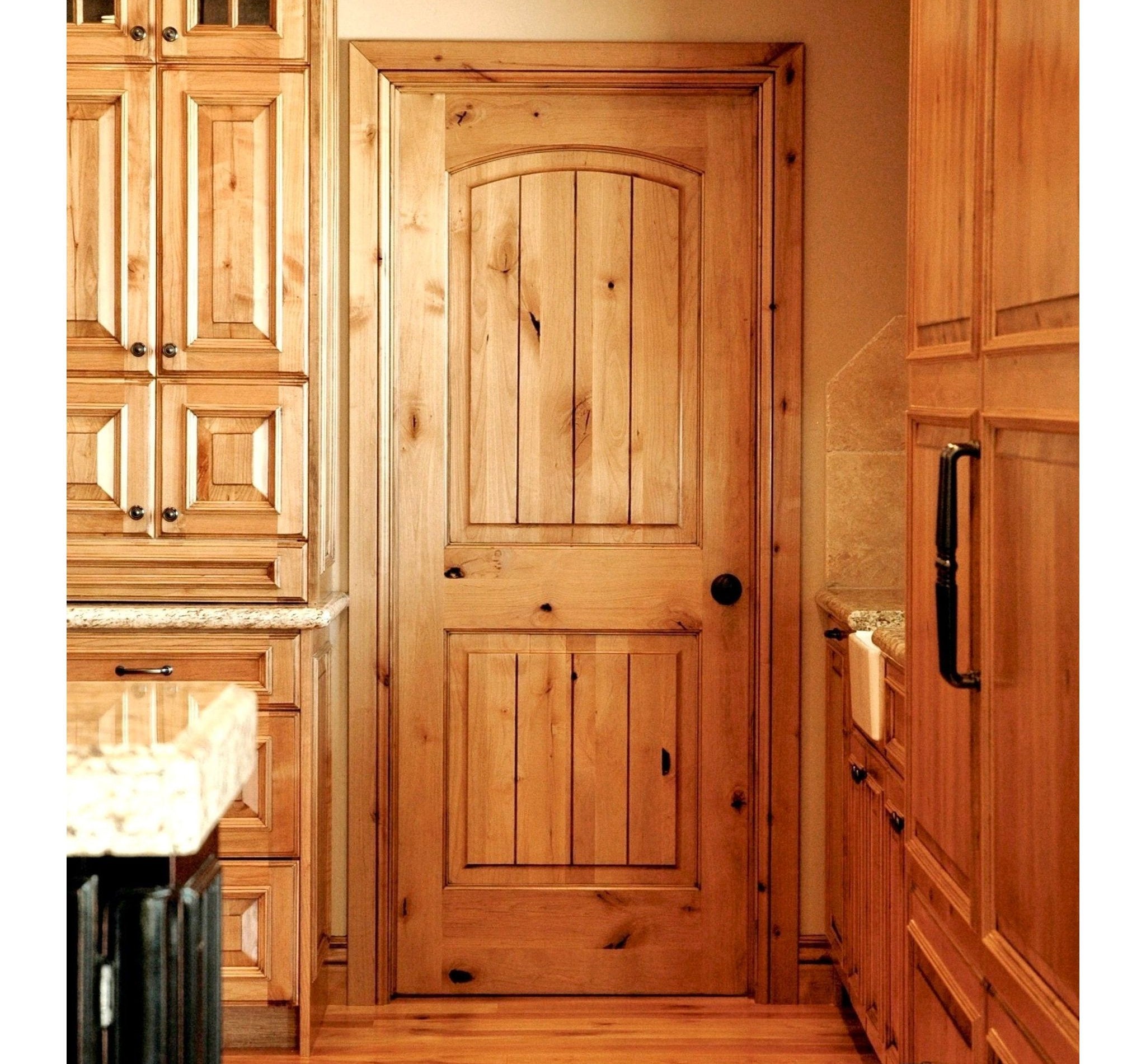Rustic Knotty Alder Arch Top V-Groove Interior Door - Krosswood