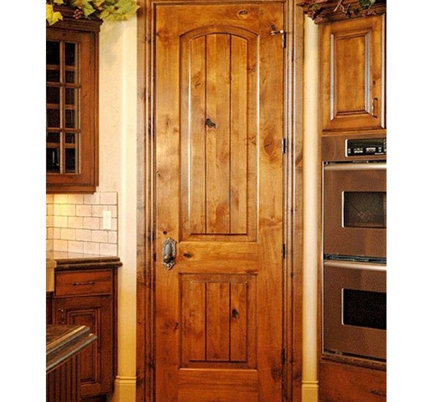 Rustic Knotty Alder Arch Top V-Groove Interior Door - Krosswood