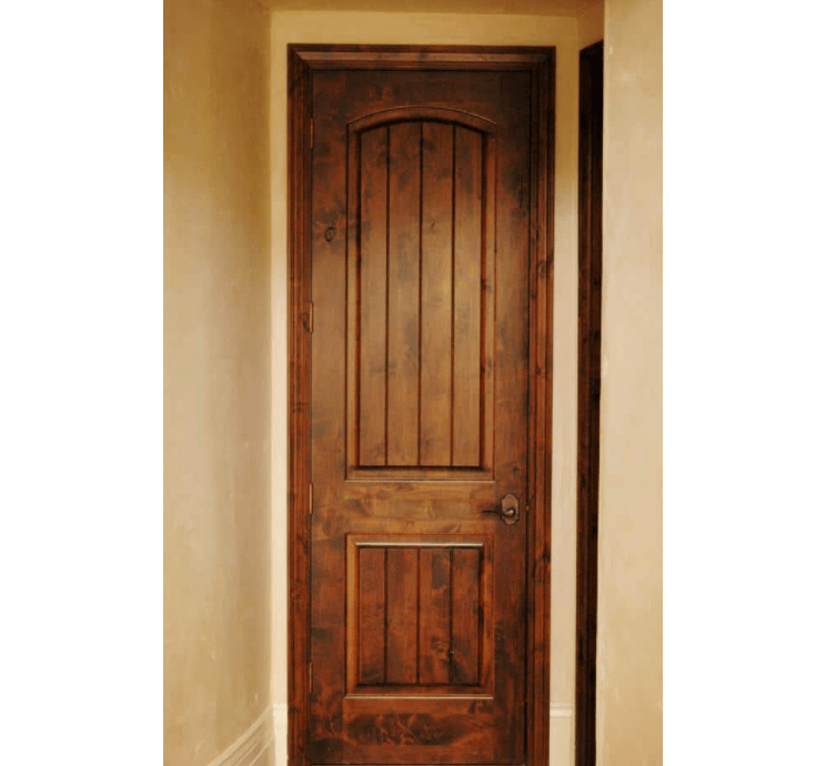 Rustic Knotty Alder Arch Top V-Groove Interior Door - Krosswood