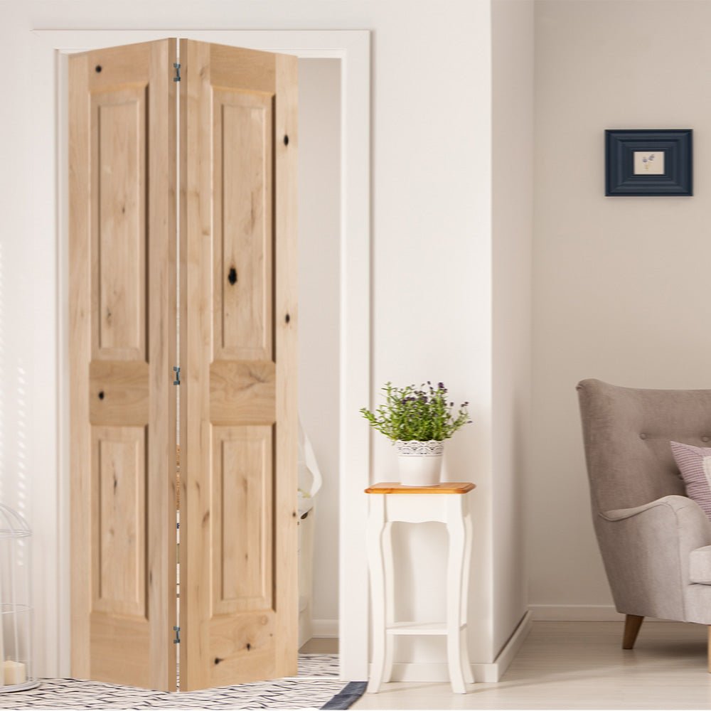 Rustic Knotty Alder Square Top Bi-Fold Interior Door - Krosswood