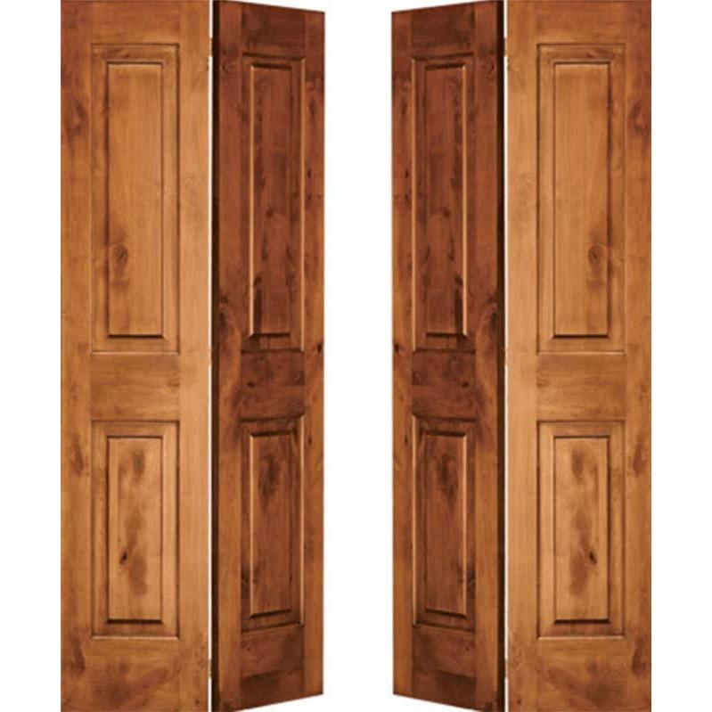 Rustic Knotty Alder Square Top Bifold Interior Double Door - Krosswood