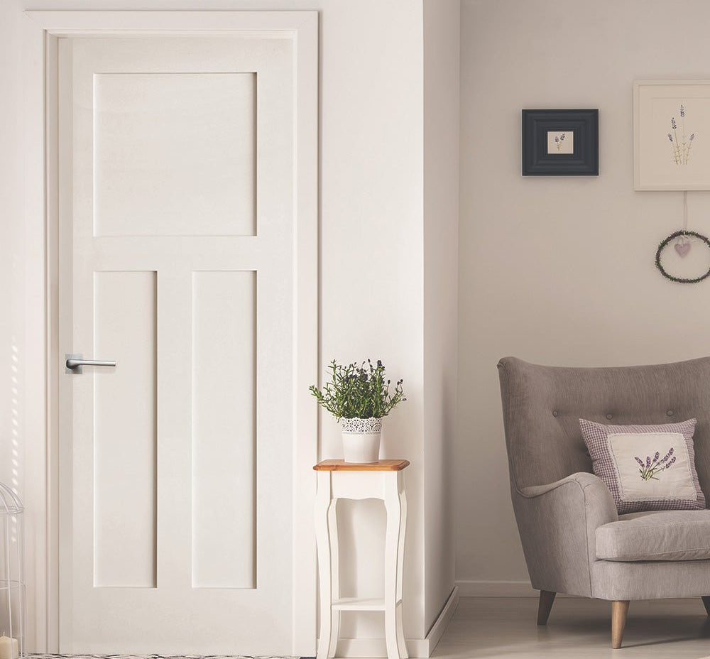 Shaker 3 Panel Primed MDF Interior Door - Krosswood