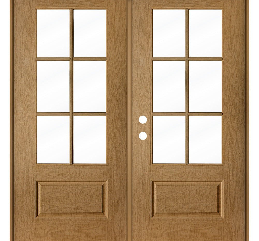 UINTAH Modern Farmhouse 6 Lite Glass Fiberglass Double Door - Krosswood