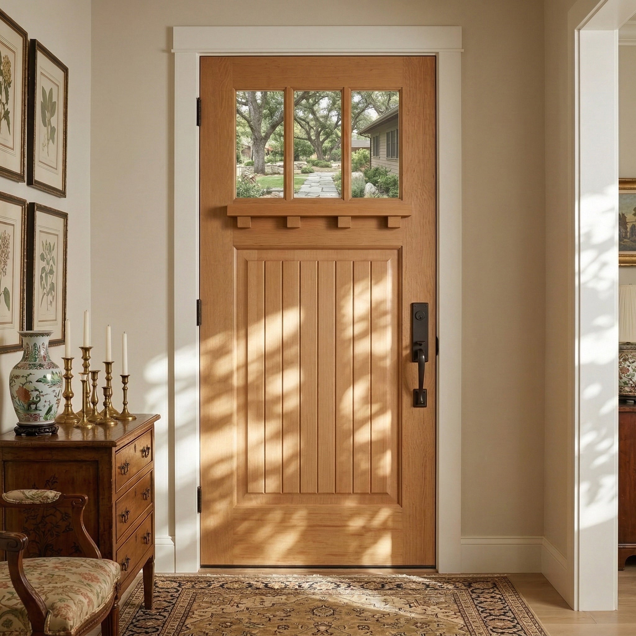 Krosswood Craftsman 3-Lite Hemlock Wood Front Door with Dentil
