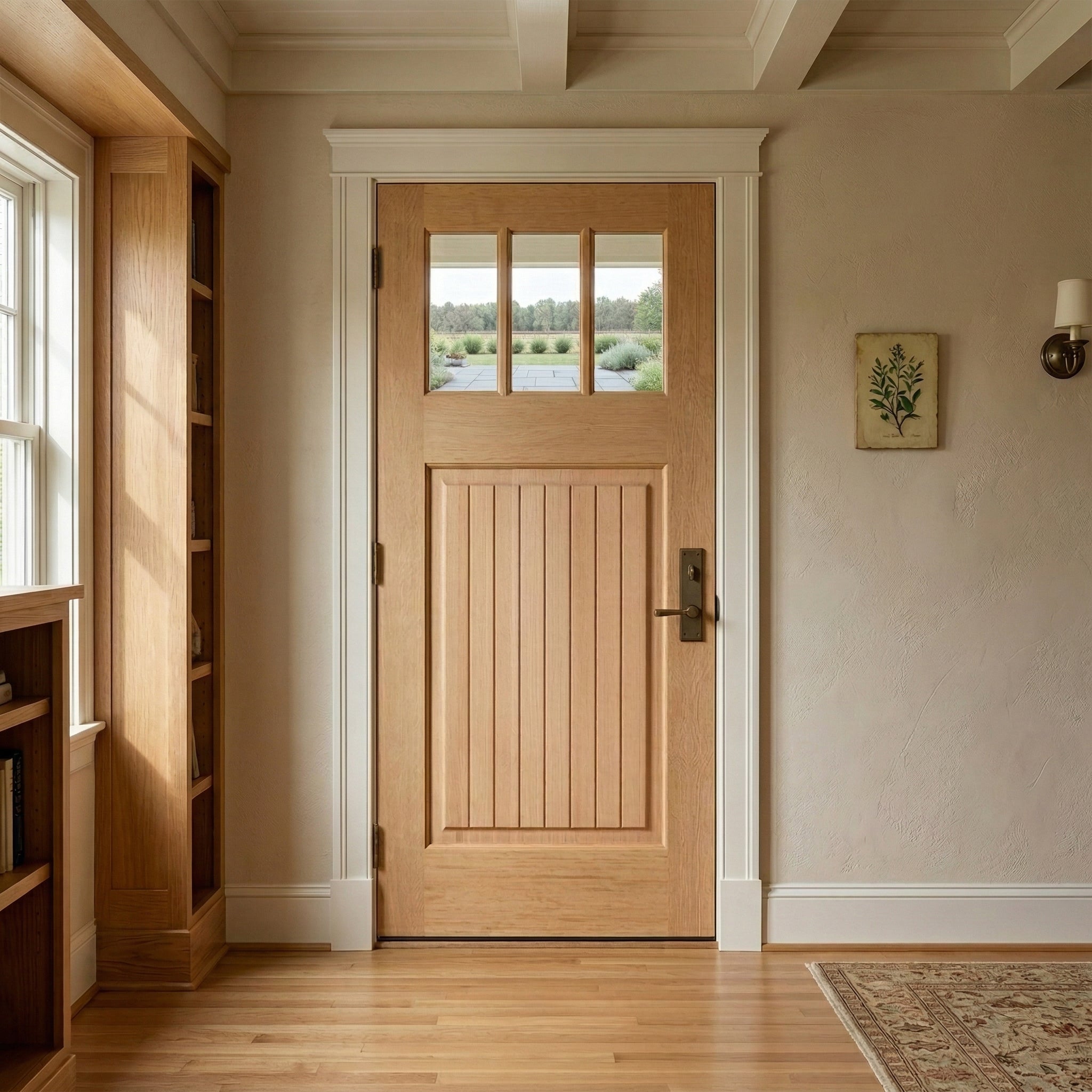 Krosswood Craftsman 3-Lite Hemlock Wood Front Door with Dentil