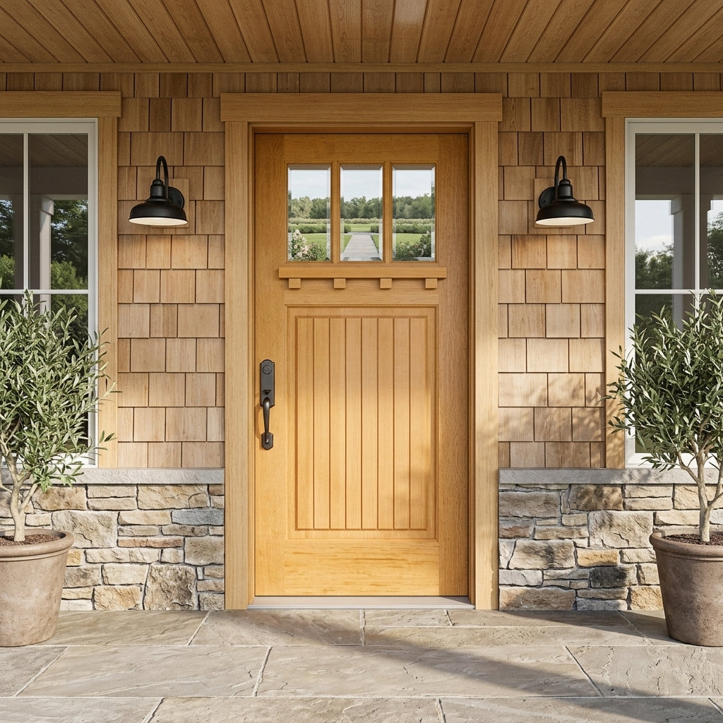 Krosswood Craftsman 3-Lite Hemlock Wood Front Door with Dentil