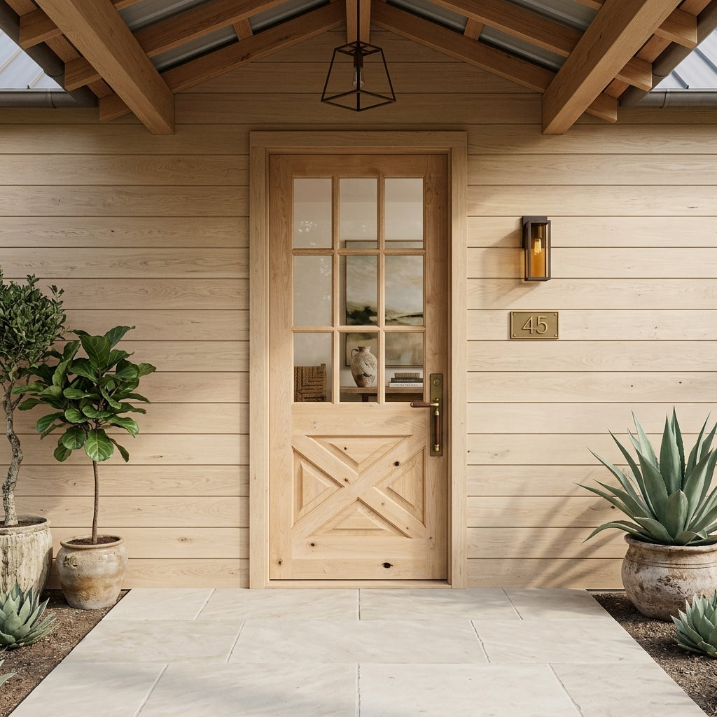 Krosswood Farmhouse Knotty Alder 9 Lite X-Panel Exterior Front Krosswood Farmhouse Knotty Alder 9 Lite X-Panel Exterior Front