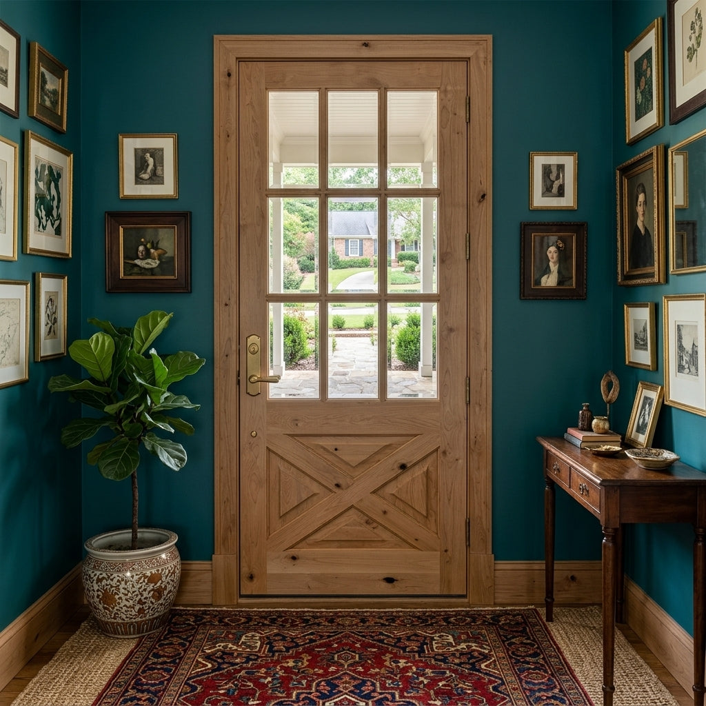 Krosswood Farmhouse Knotty Alder 9 Lite X-Panel Exterior Front