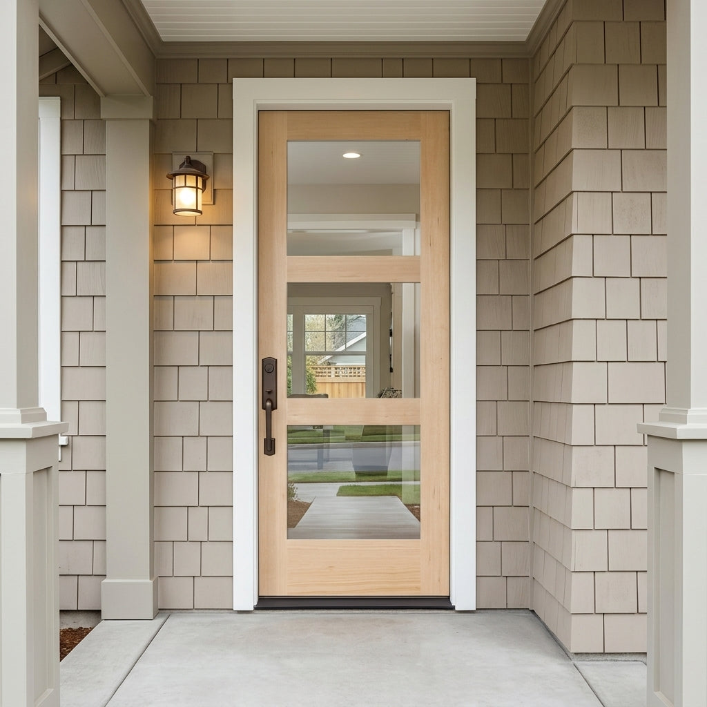 Modern Hemlock 3 Lite Clear Glass Exterior Door | Krosswood Doors