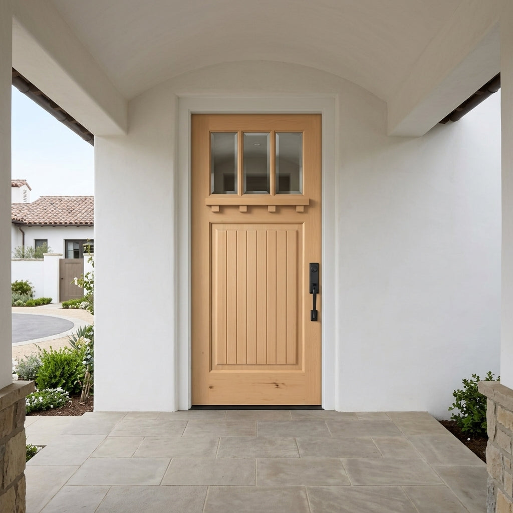 Krosswood Craftsman 3-Lite Hemlock Wood Front Door with Dentil