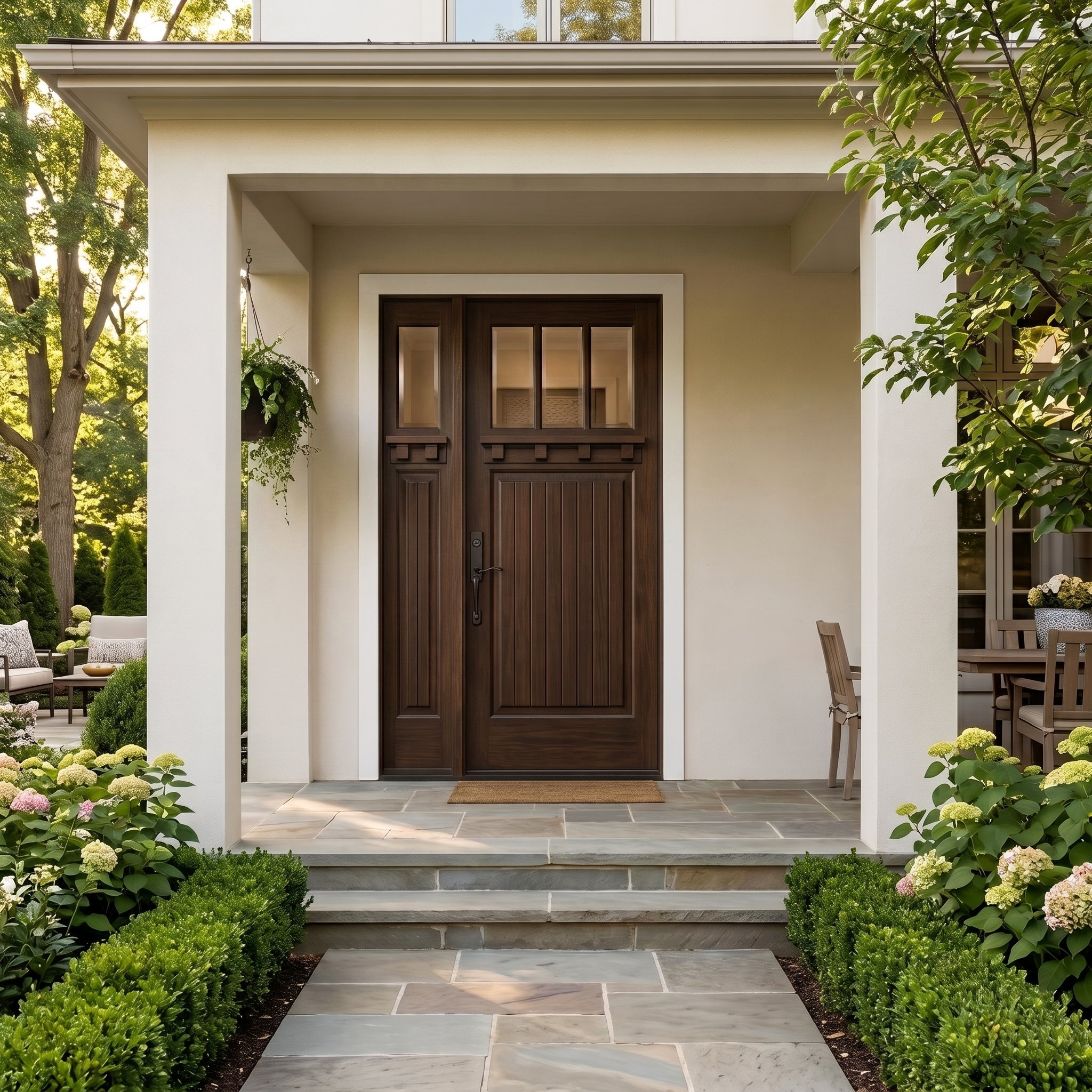 Krosswood Craftsman 3-Lite Hemlock Wood Front Door with Dentil