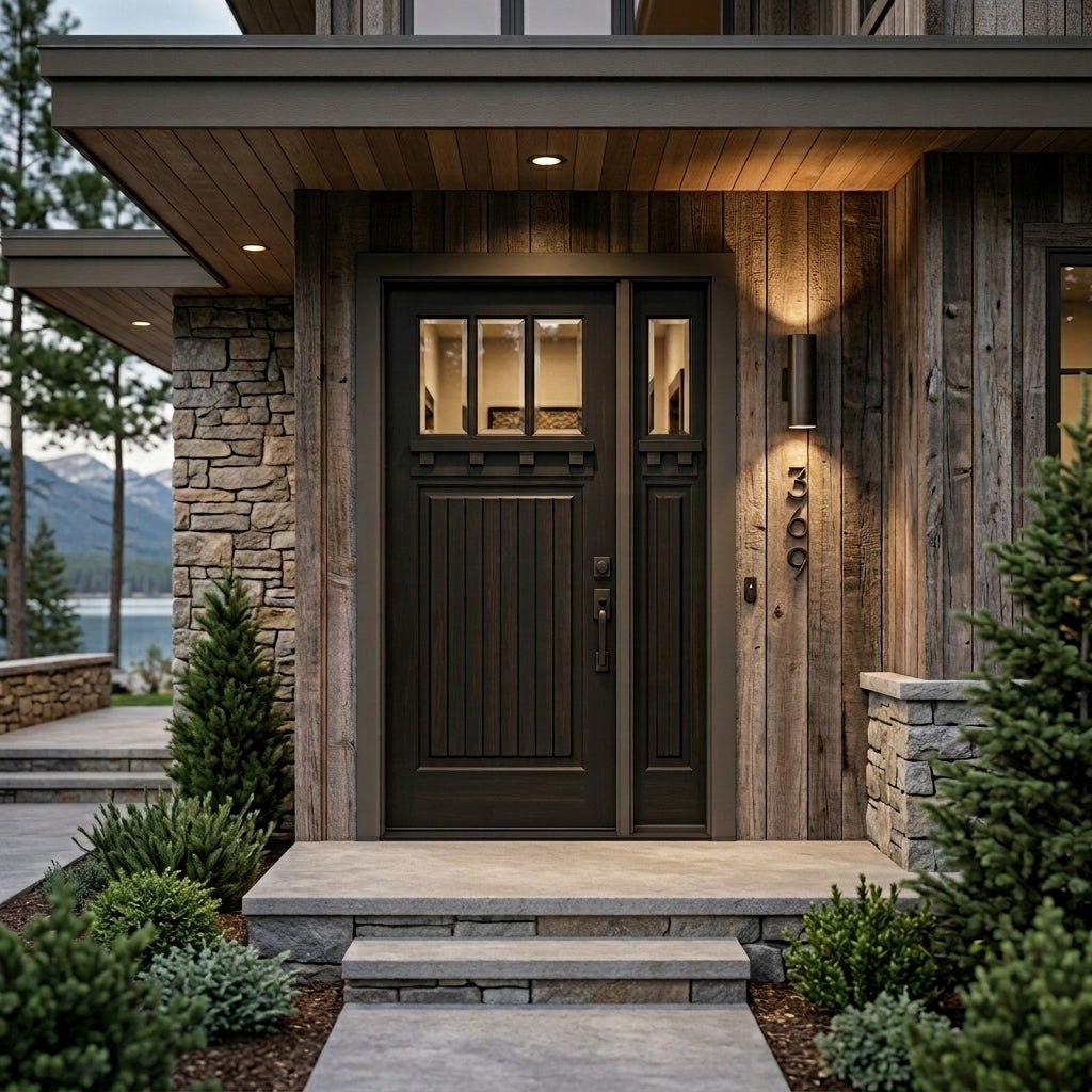 Krosswood Craftsman 3-Lite Hemlock Wood Front Door with Dentil