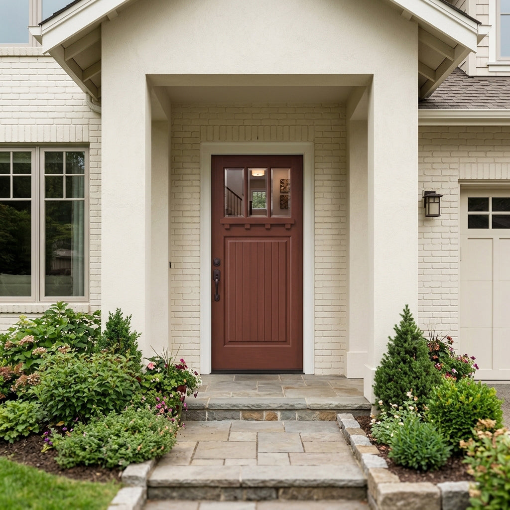 Krosswood Craftsman 3-Lite Hemlock Wood Front Door with Dentil