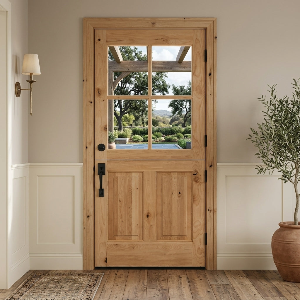 コンティの木 Modern Farmhouse Knotty Alder 4-Lite Exterior Dutch Door