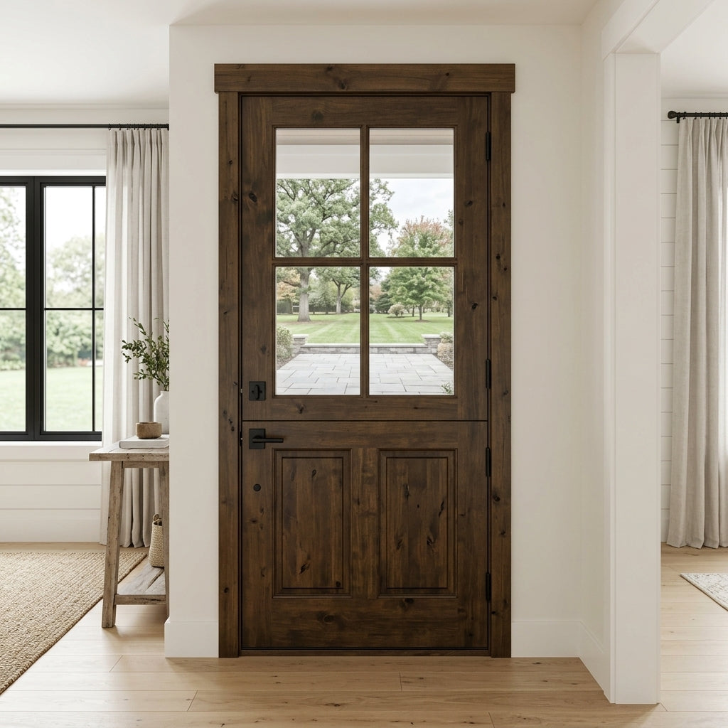 Modern Farmhouse Knotty Alder 4-Lite Exterior Dutch Door