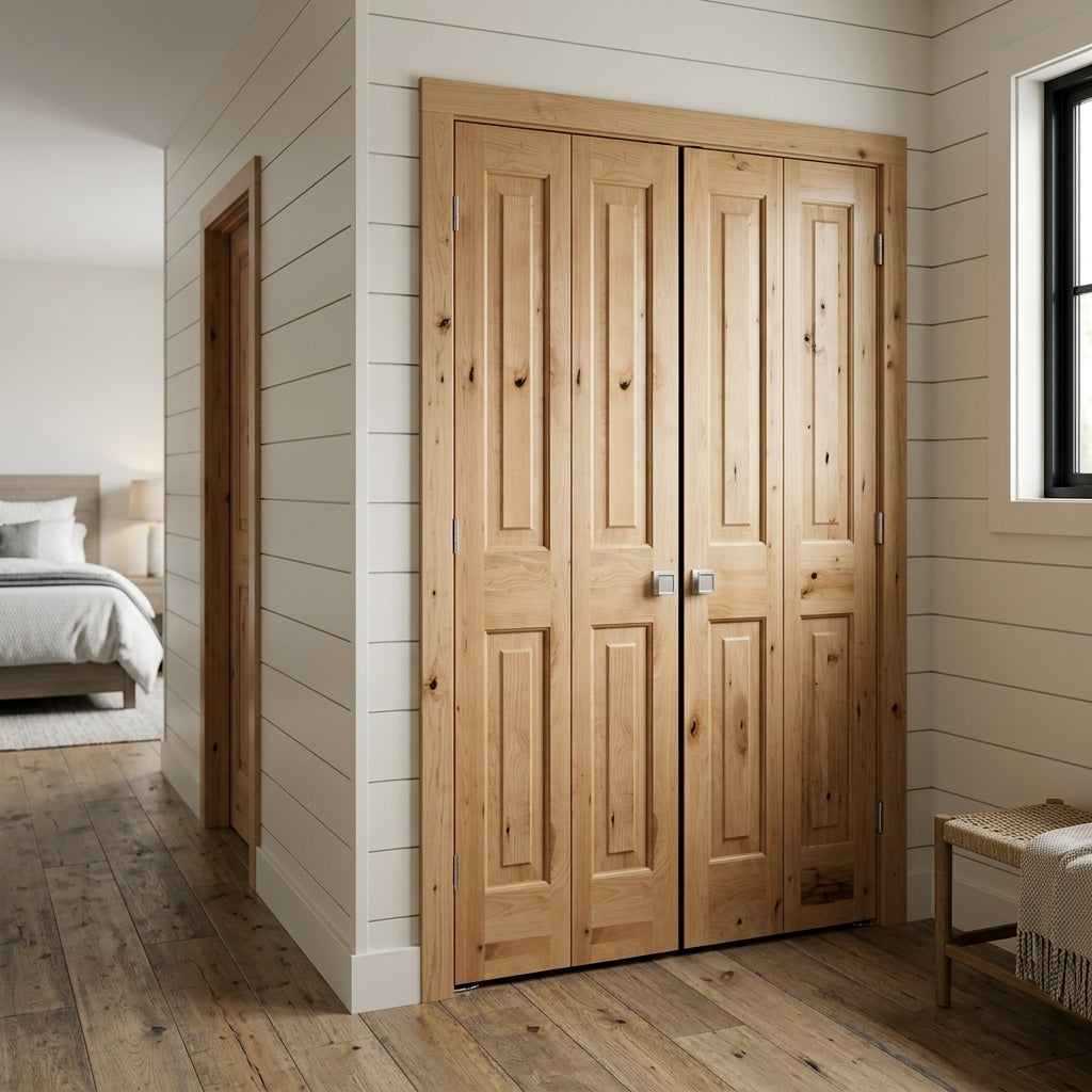 Farmhouse Knotty Alder Square-Top Bifold Double Door | Krosswood