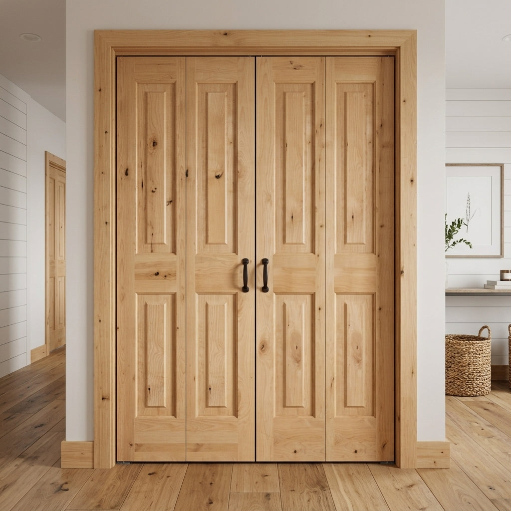 Rustic Knotty Alder Bi-Fold Wood Double Doors Bifold | Krosswood