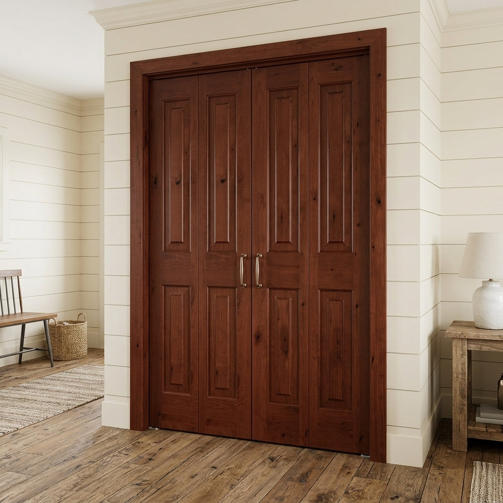 Rustic Knotty Alder Bi-Fold Wood Double Doors Bifold | Krosswood