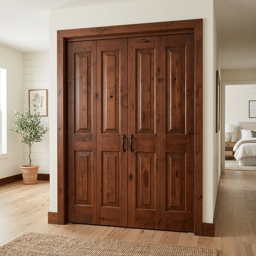 Farmhouse Knotty Alder Square-Top Bifold Double Door | Krosswood