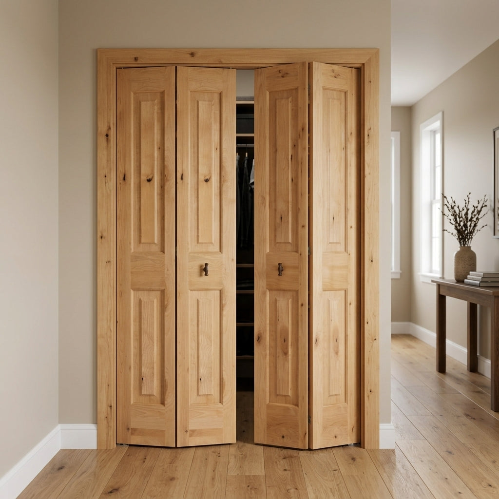 Farmhouse Knotty Alder Square-Top Bifold Double Door | Krosswood