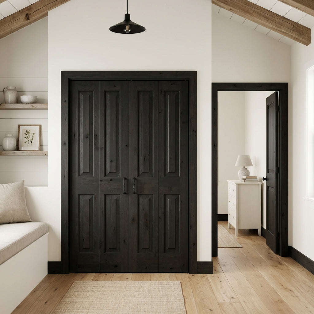 Farmhouse Knotty Alder Square-Top Bifold Double Door | Krosswood