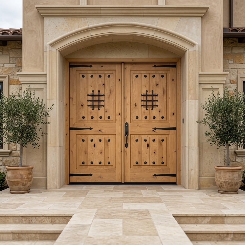 レトロの杜② Mediterranean Knotty Alder Speakeasy Exterior Double Door