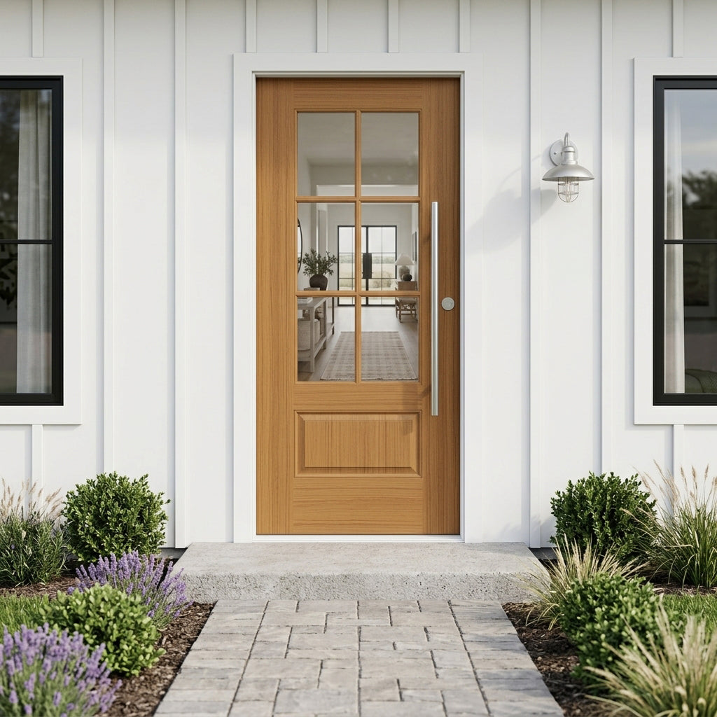 UINTAH Faux Pivot 6-Lite Fiberglass Front Door | Krosswood