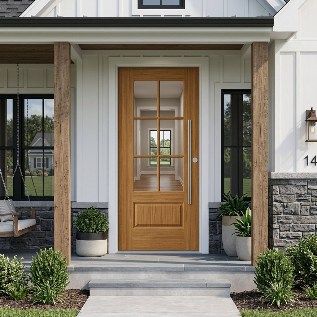 UINTAH Faux Pivot 6-Lite Fiberglass Front Door | Krosswood
