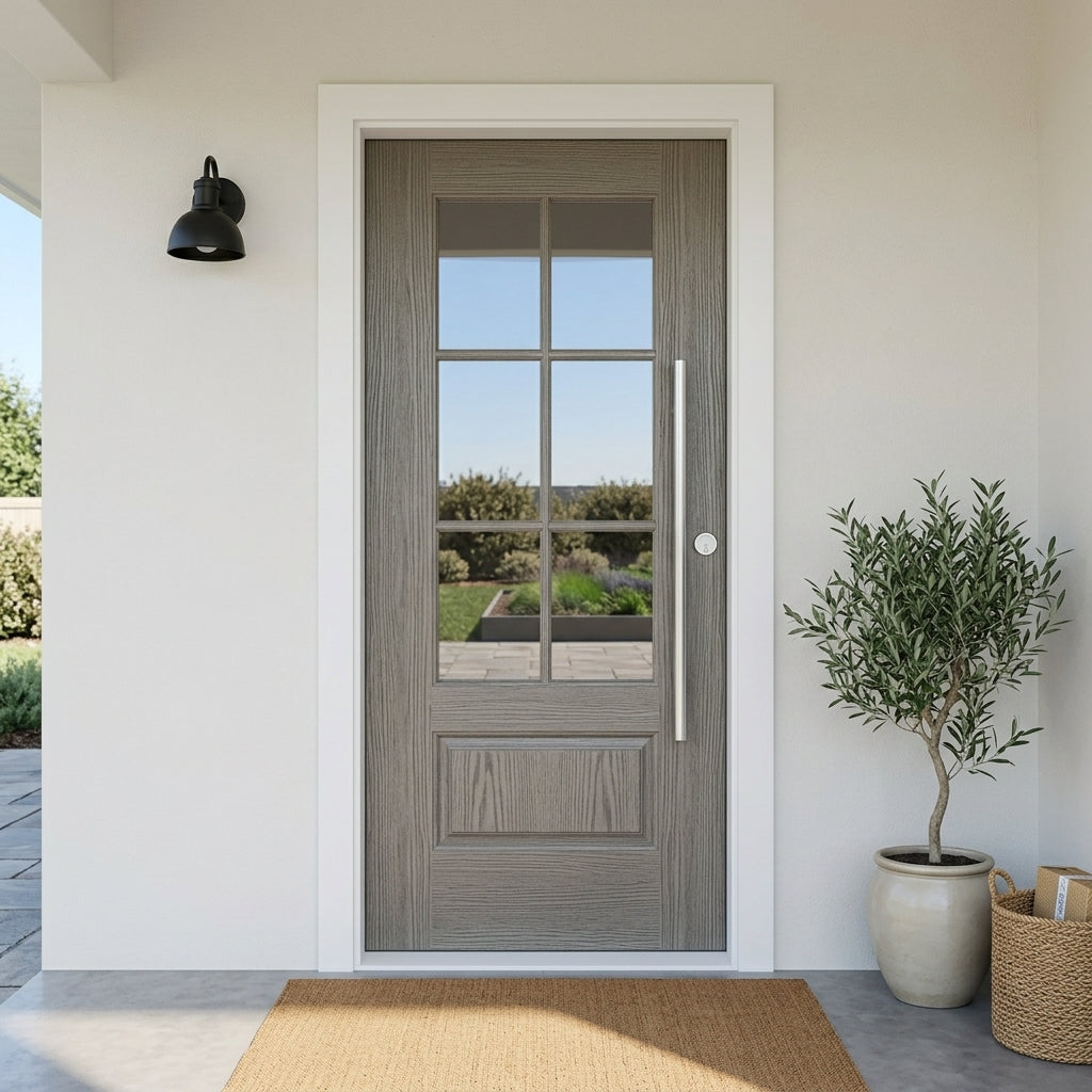 UINTAH Faux Pivot 6-Lite Fiberglass Front Door | Krosswood
