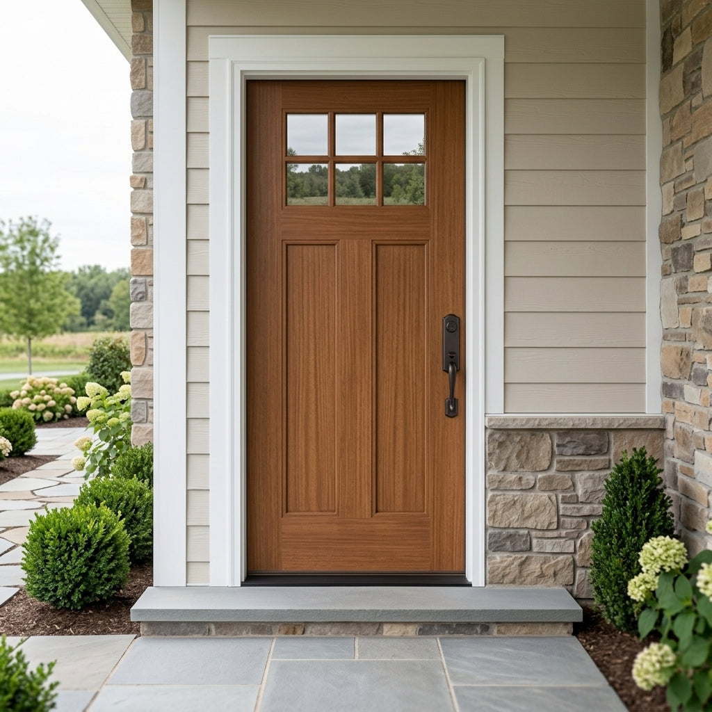 Craftsman 6-Lite Wood-Like Fiberglass Front Door | Krosswood
