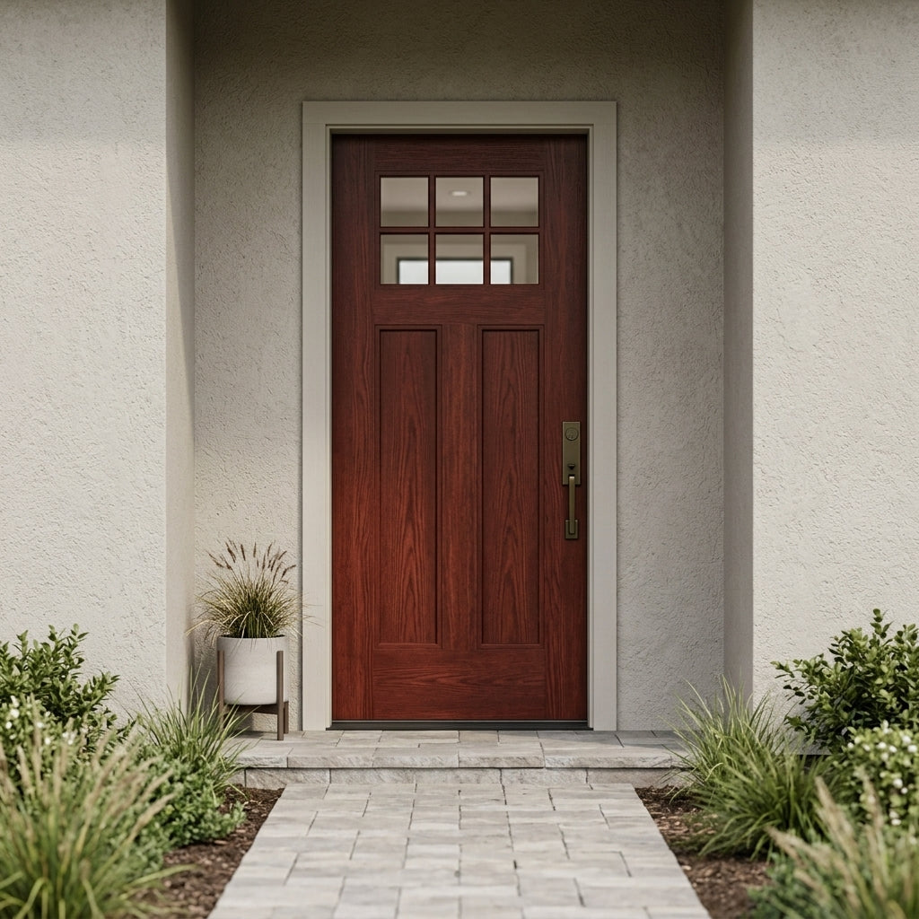 Craftsman 6-Lite Wood-Like Fiberglass Front Door | Krosswood