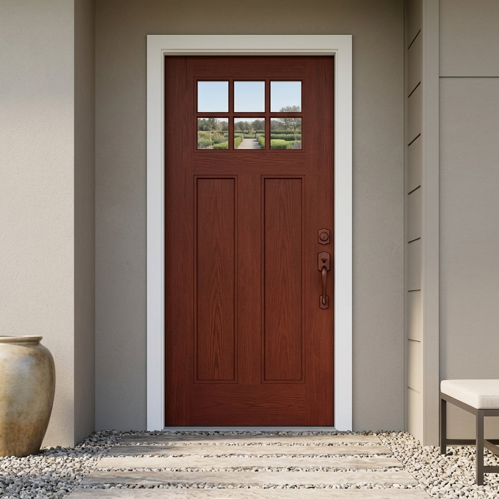 Craftsman 6-Lite Wood-Like Fiberglass Front Door | Krosswood