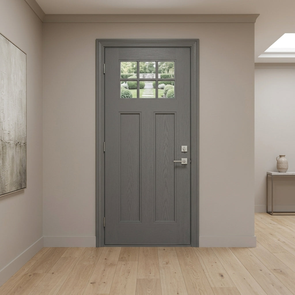 Craftsman 6-Lite Wood-Like Fiberglass Front Door | Krosswood