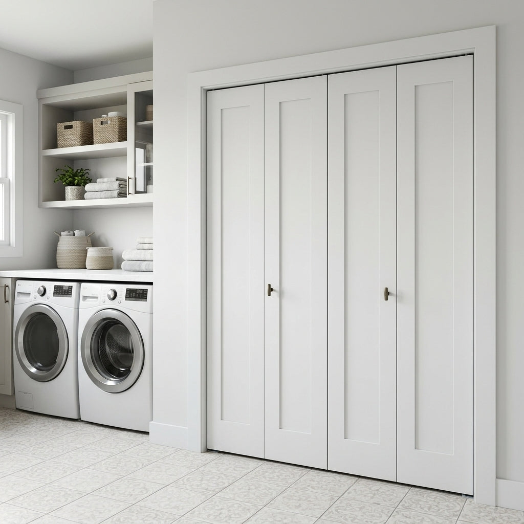 Shaker 1-Panel Solid Core MDF Bifold Double Door | Krosswood