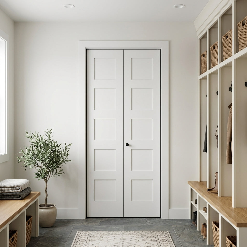 Shaker 5-Panel Solid Core MDF Bifold Closet Door | Krosswood
