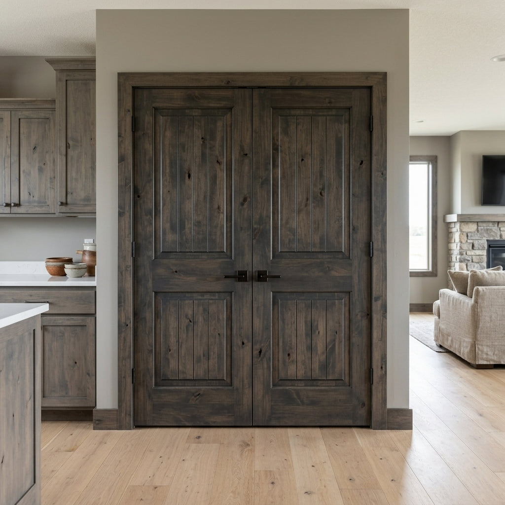 Knotty Alder Square-Top V-Groove Double Door | Krosswood
