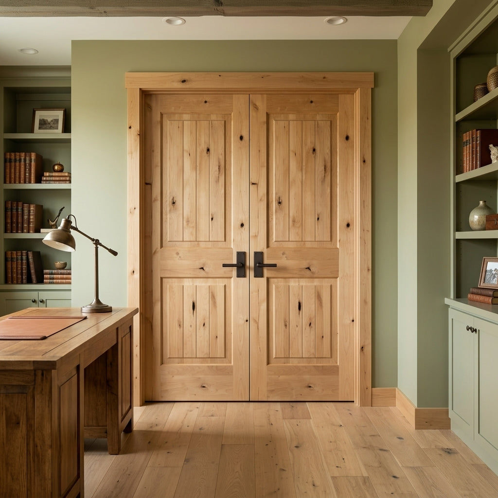 Knotty Alder Square-Top V-Groove Double Door | Krosswood