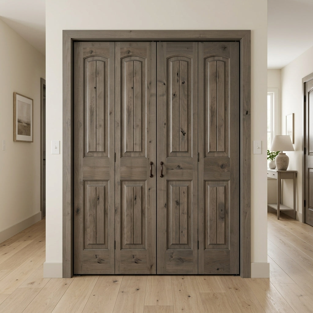 Rustic Arch-Top Knotty Alder Bifold Double Door | Krosswood