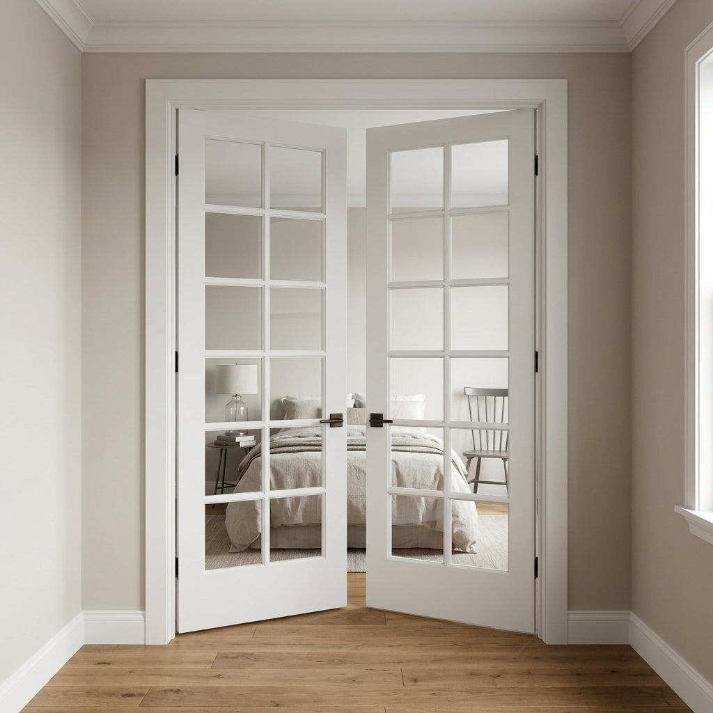 French 12-Lite Clear Glass MDF Interior Double Door | Krosswood