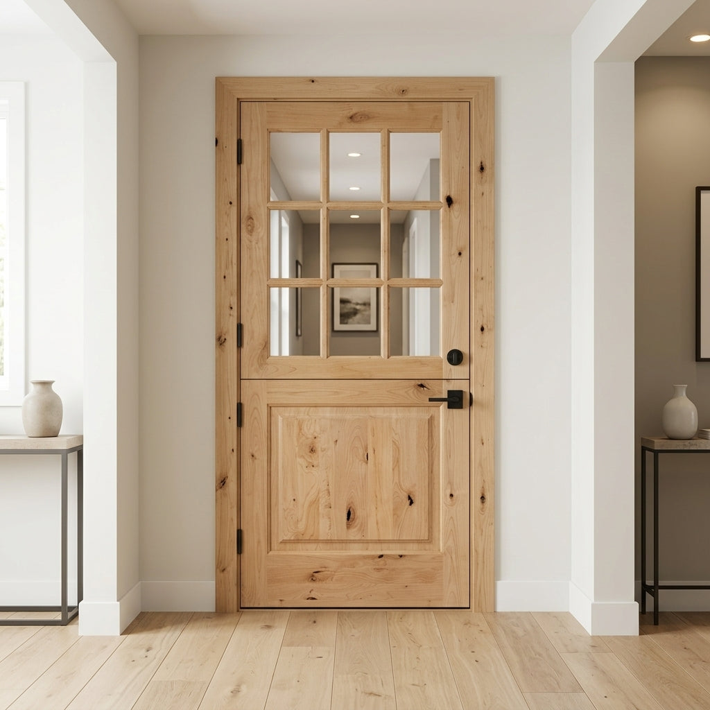 ★ジモティ割あり★  スライド扉レンジボード ブラウン H200×D50×W89.5 クリーニング済み OJ1134 Farmhouse Knotty Alder 9 Lite Glass Interior Dutch Door