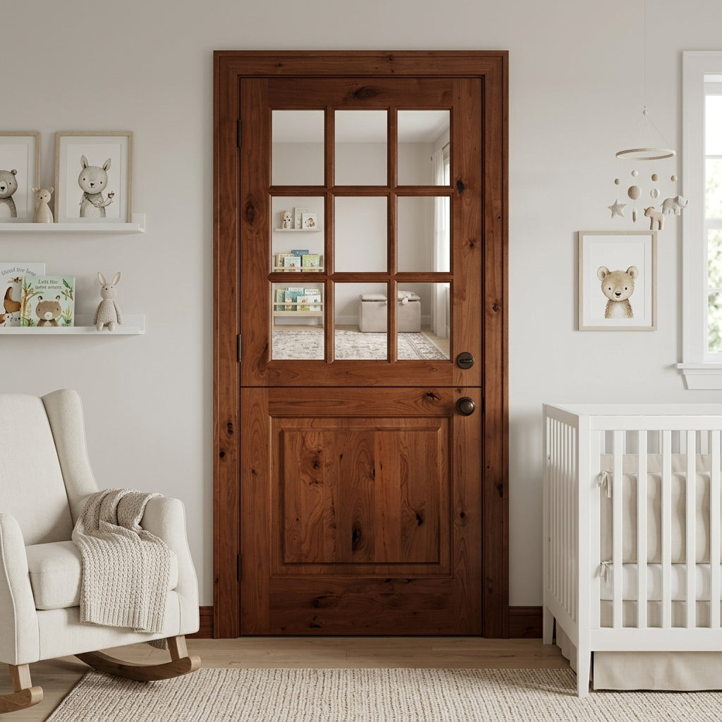 ★ジモティ割あり★  スライド扉レンジボード ブラウン H200×D50×W89.5 クリーニング済み OJ1134 Farmhouse Knotty Alder 9 Lite Glass Interior Dutch Door