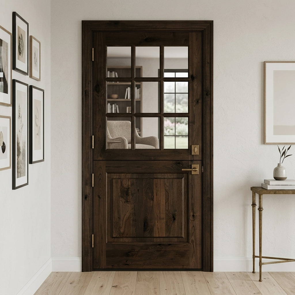 ★ジモティ割あり★  スライド扉レンジボード ブラウン H200×D50×W89.5 クリーニング済み OJ1134 Farmhouse Knotty Alder 9 Lite Glass Interior Dutch Door