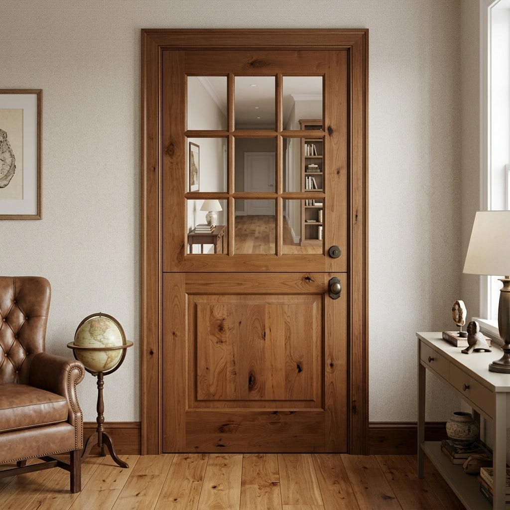 ★ジモティ割あり★  スライド扉レンジボード ブラウン H200×D50×W89.5 クリーニング済み OJ1134 Farmhouse Knotty Alder 9 Lite Glass Interior Dutch Door