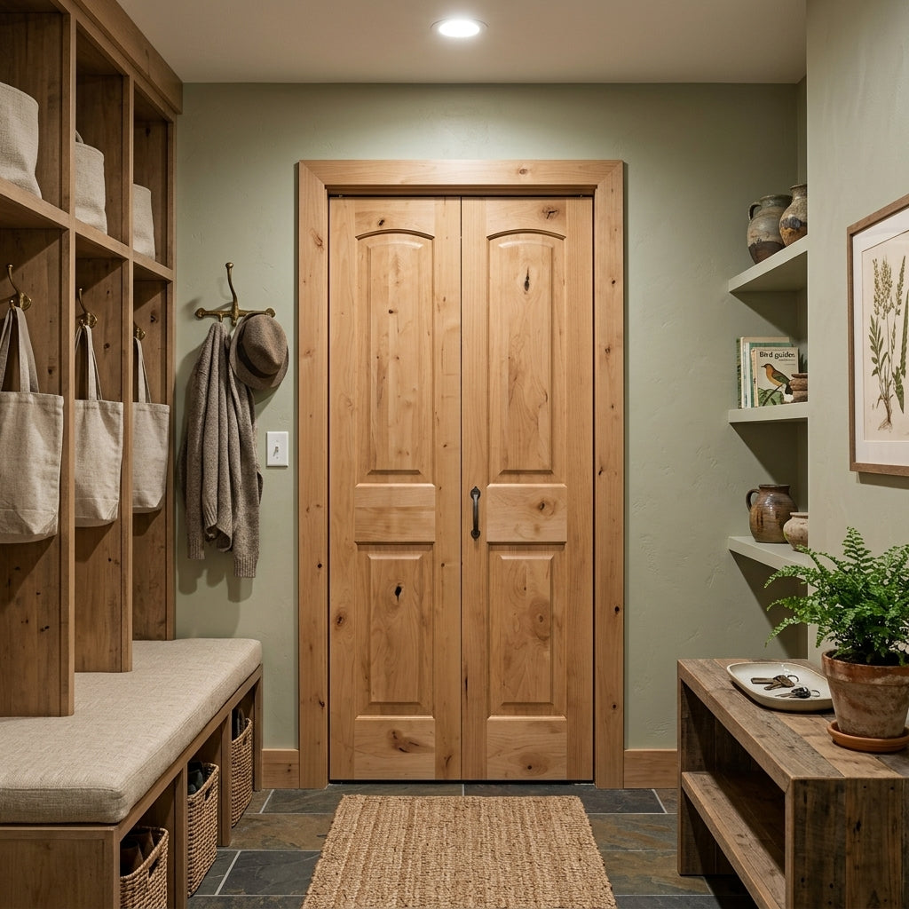 Farmhouse Arch-Top Knotty Alder Bifold Closet Door | Krosswood